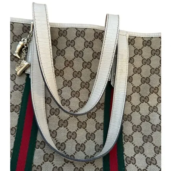 GUCCI GG Canvas Web Jolicoeur Tote includes monogrammed GG Black Dust Bag - Picture 10 of 16